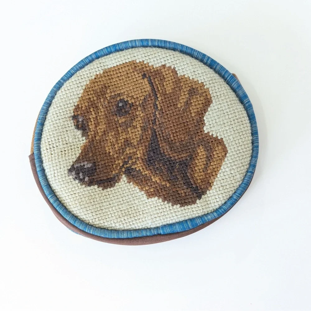 Dachshund Doxie Weiner Dog Handcrafted Needlepoint Zippered Coin Purse Pouch
